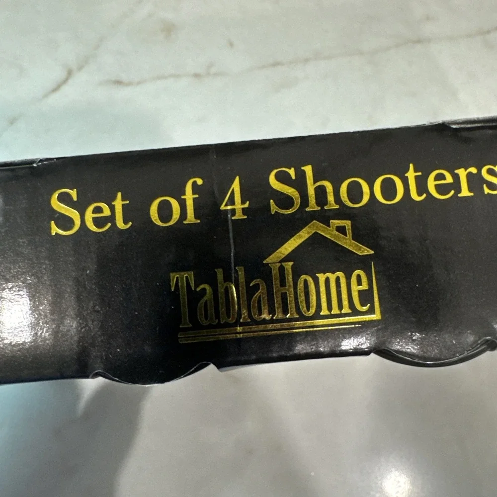 TABLA Home Set of 4‎ Tall Shooters clear w/ Gold Dots NEW IN BOX